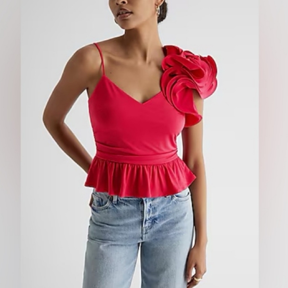 Express Red Peplum Rosette Cami
